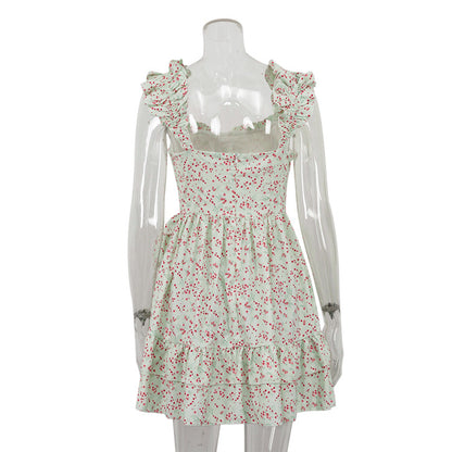 Asymmetric Floral Short Dress