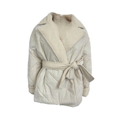 Lapel Faux Fur Waist-Tied Coat