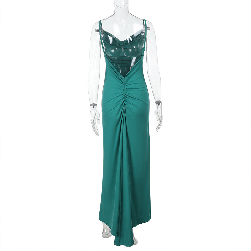 Backless Pleated Sheath Long Dress