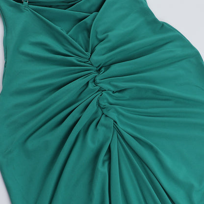 Backless Pleated Sheath Long Dress