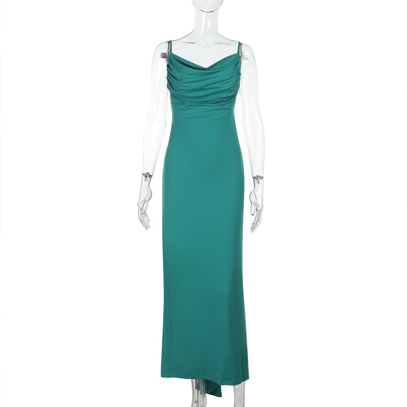 Backless Pleated Sheath Long Dress