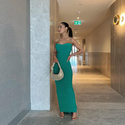 Backless Pleated Sheath Long Dress