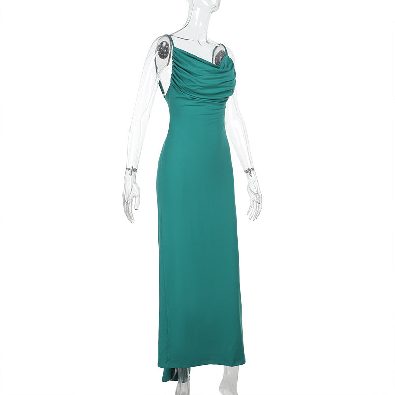 Backless Pleated Sheath Long Dress
