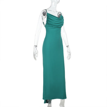 Backless Pleated Sheath Long Dress