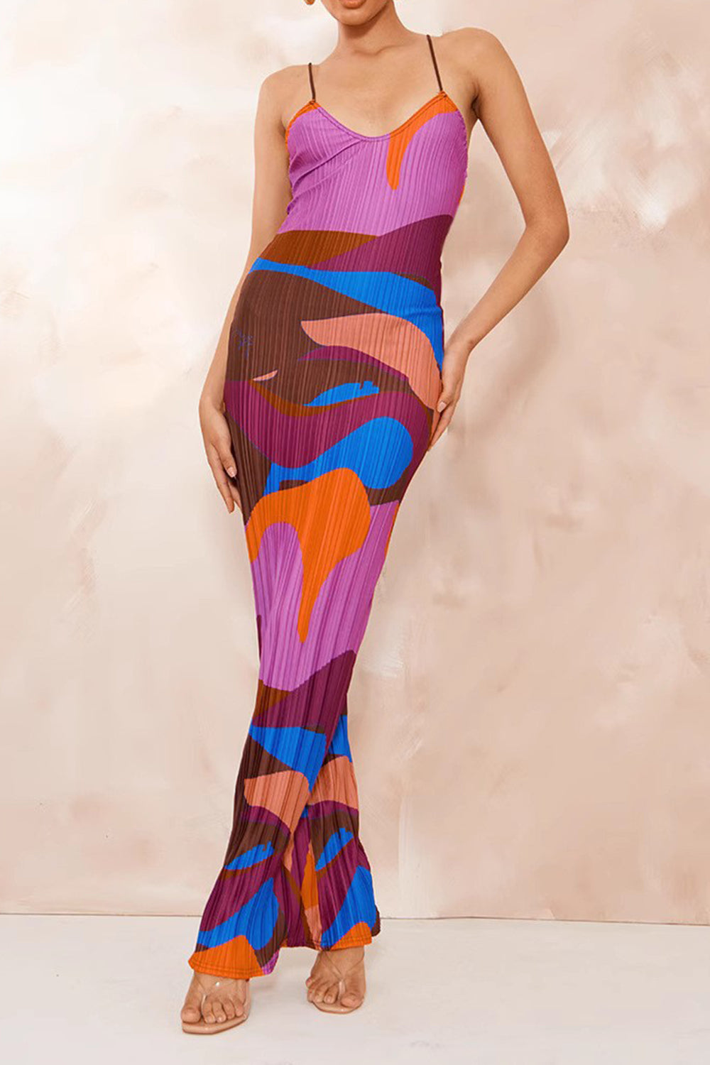  Model wearing  Backless purple Maxi Cami Dress front view