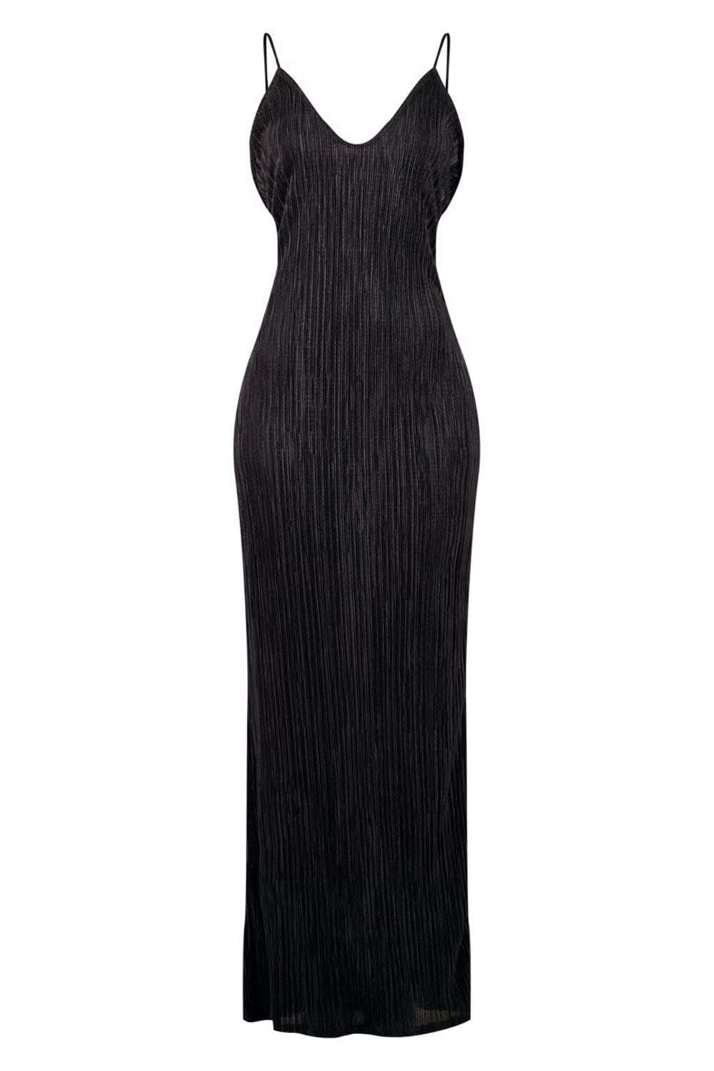 Black Backless Maxi Cami Dress on white background