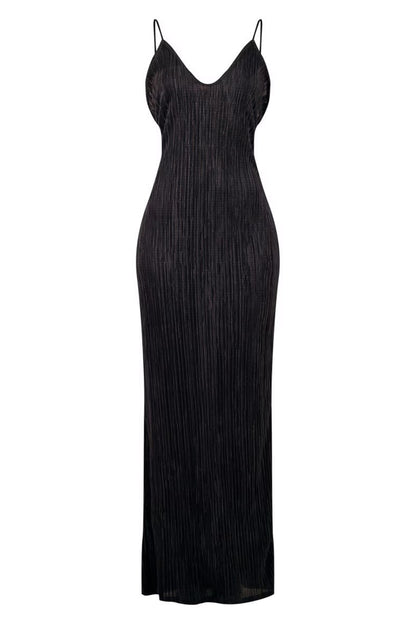 Black Backless Maxi Cami Dress on white background
