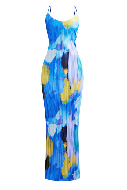 Blue Backless Maxi Cami Dress on white background