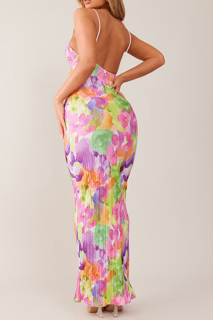  Backless blush pink Printed Maxi Cami Dress back view