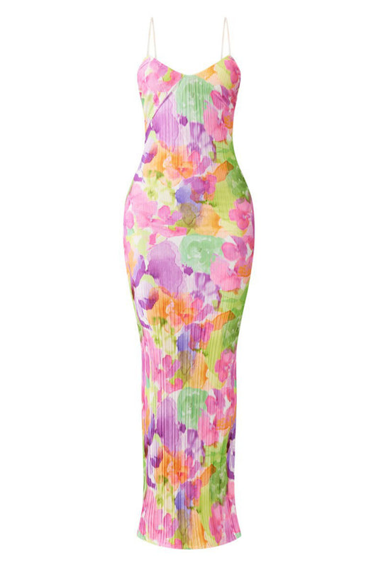 Blush pink backless printed Maxi Cami Dress on white background
