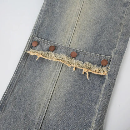 Baggy Button Detail Straight Leg Jeans