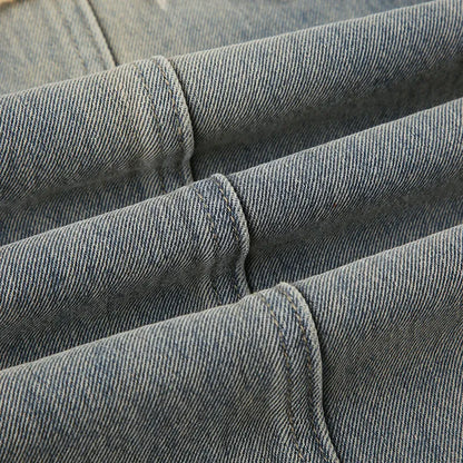 Baggy Button Detail Straight Leg Jeans