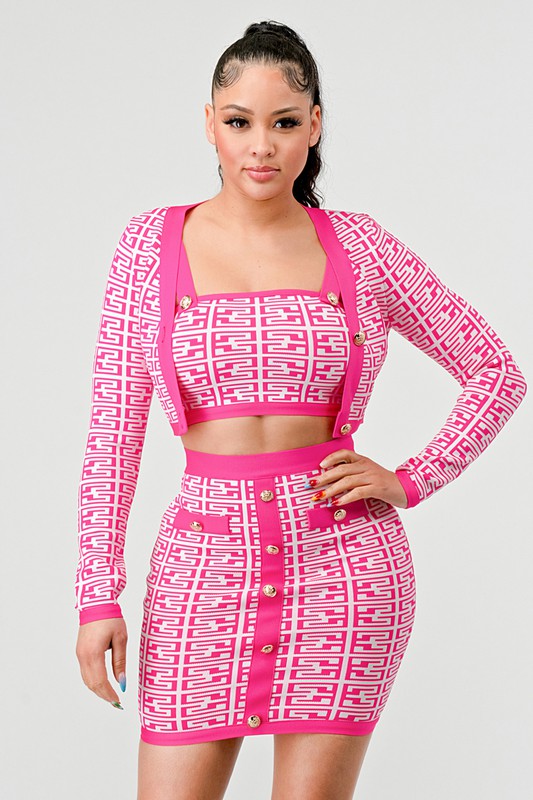 trendy crop top and skirt matching set with long sleeve top for women outfit set