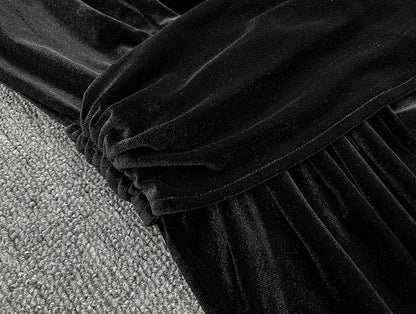 Black Velvet Deep V-neck Dress