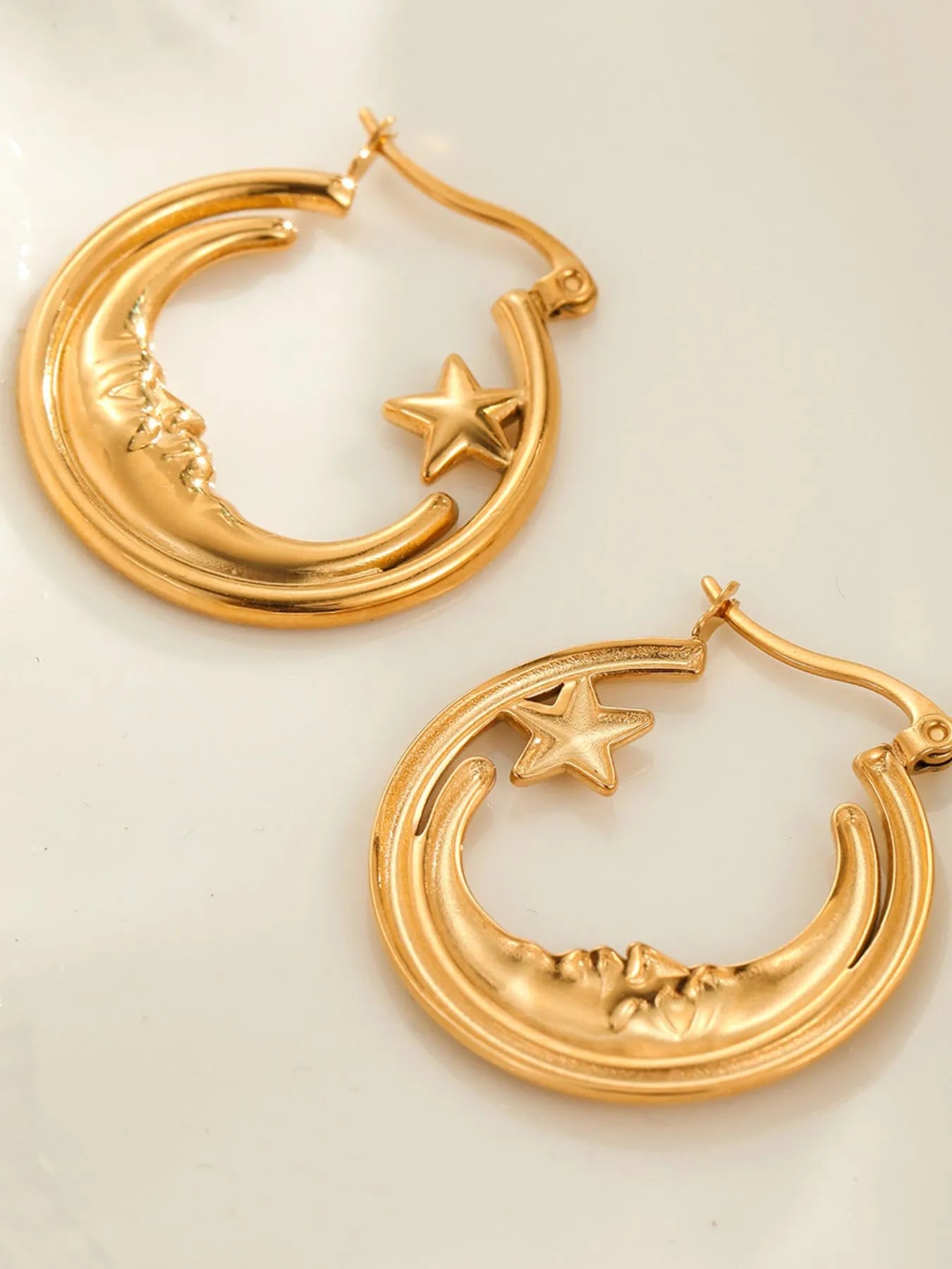 18K gold plated celestial earrings in gold with crescent moon and star 