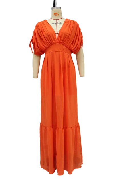 Chiffon V-neck Drawstring Swing Dress