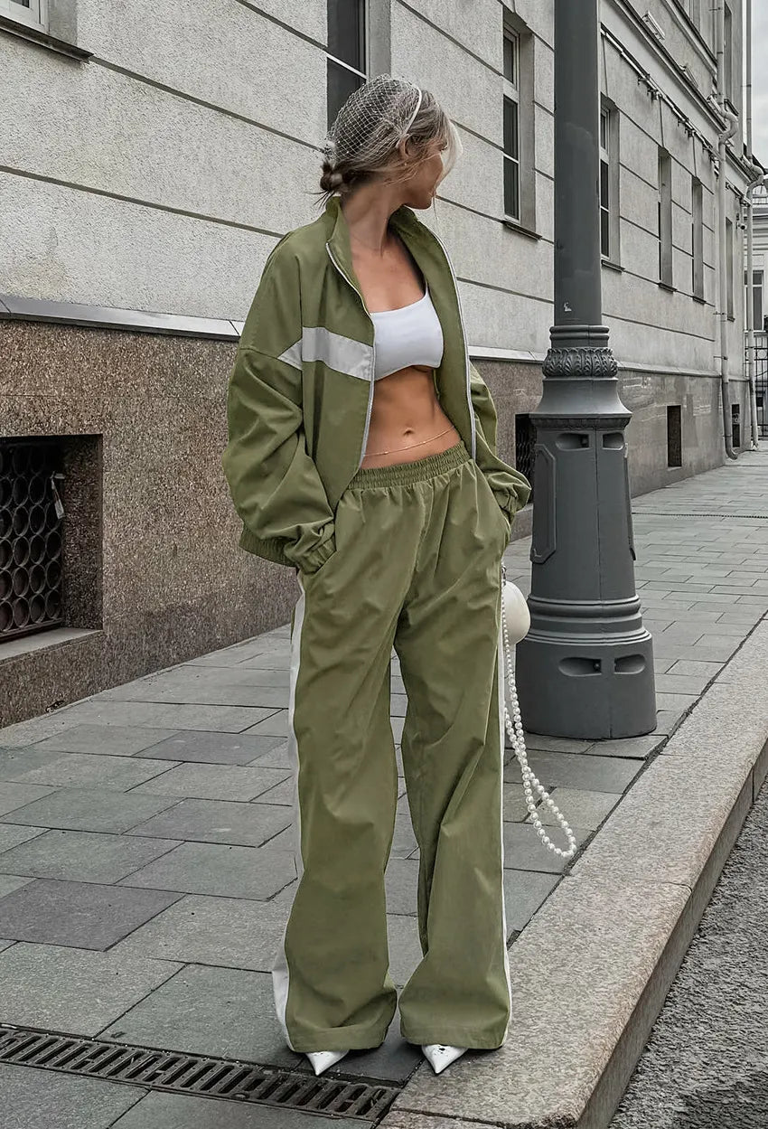 Contrast Stripe Sporty Casual Pant Set
