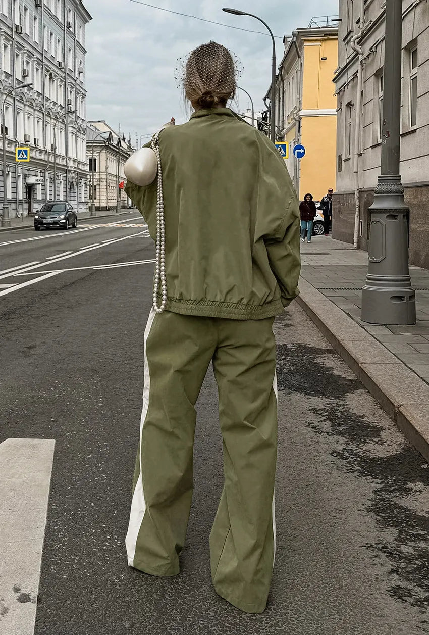 Contrast Stripe Sporty Casual Pant Set