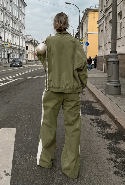 Contrast Stripe Sporty Casual Pant Set