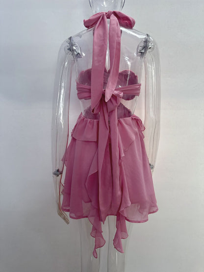 Corsage Ruffled Halter Dress