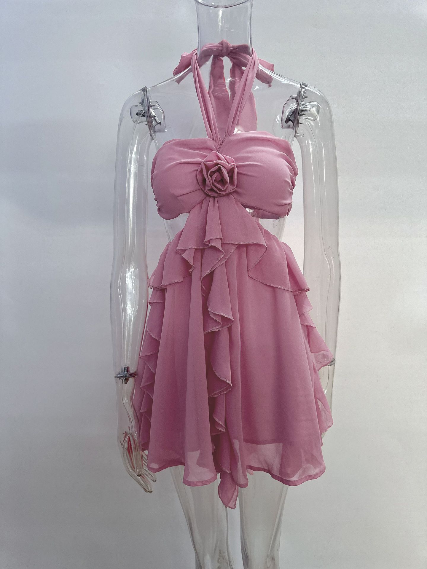 Corsage Ruffled Halter Dress