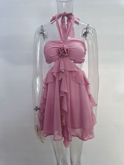 Corsage Ruffled Halter Dress