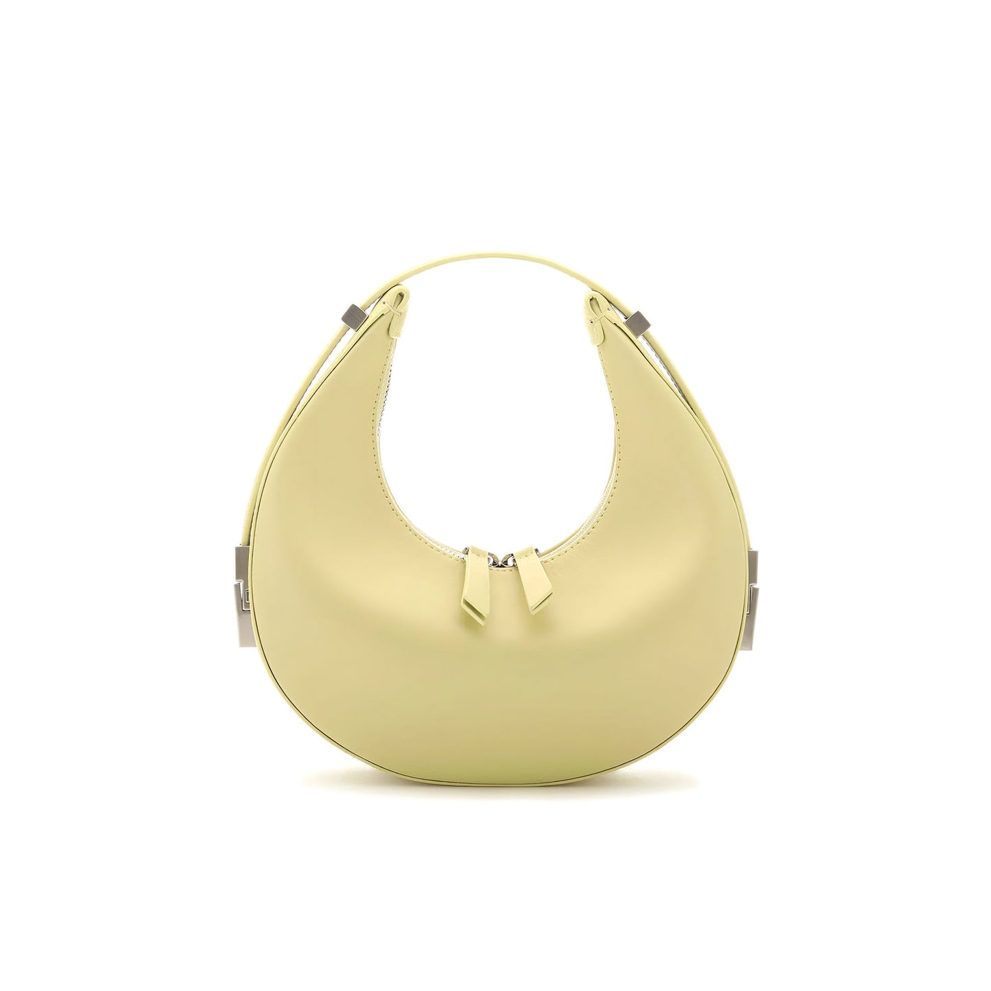Yellow Crescent mini shoulder bag in sleek genuine leather in a white background