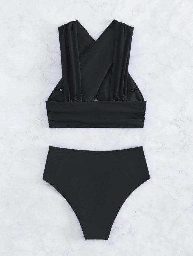 Cross-halterneck Pleated Bikini