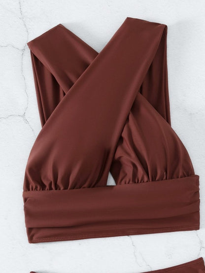 Cross-halterneck Pleated Bikini