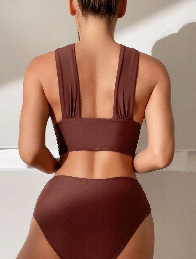 Cross-halterneck Pleated Bikini