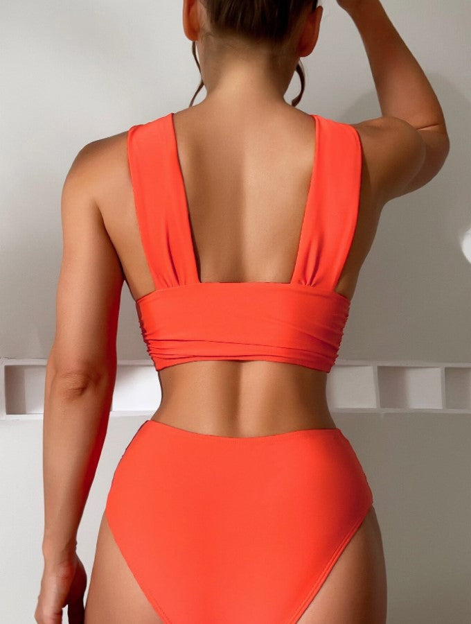 Cross-halterneck Pleated Bikini
