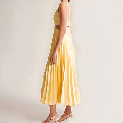 V-neck Hollow Pleated Dress