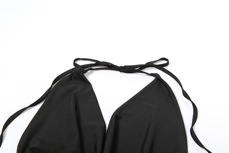 Deep V-neck Halter High Slit Skirt Set