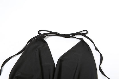 Deep V-neck Halter High Slit Skirt Set