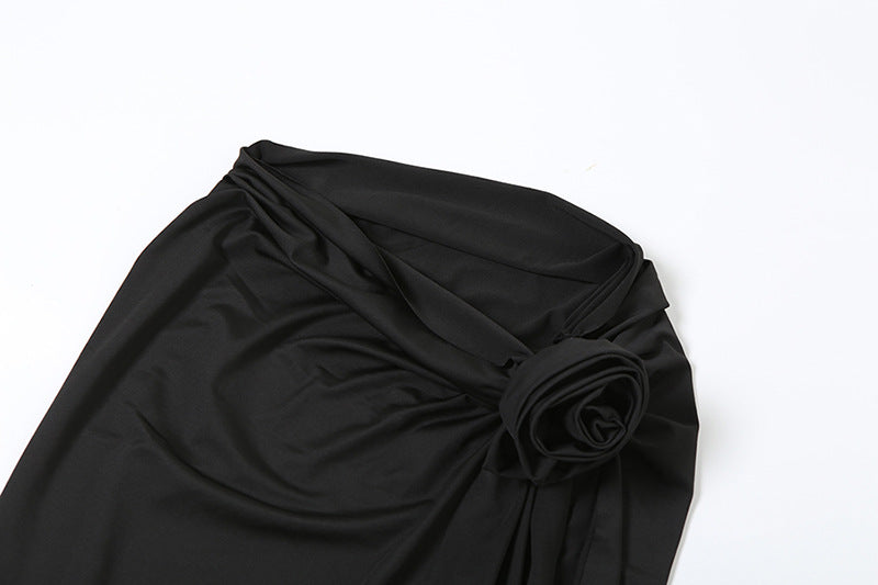 Deep V-neck Halter High Slit Skirt Set