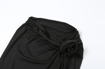 Deep V-neck Halter High Slit Skirt Set