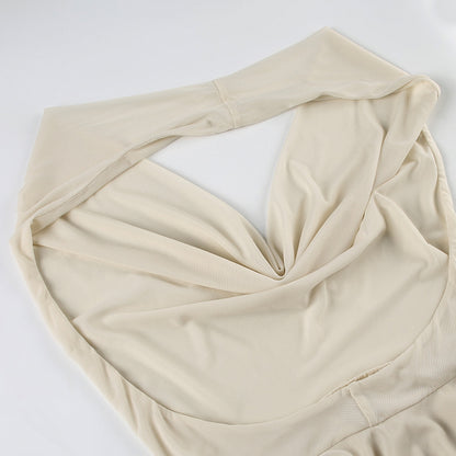 Deep V Swing Collar Halter Ribbon Dress