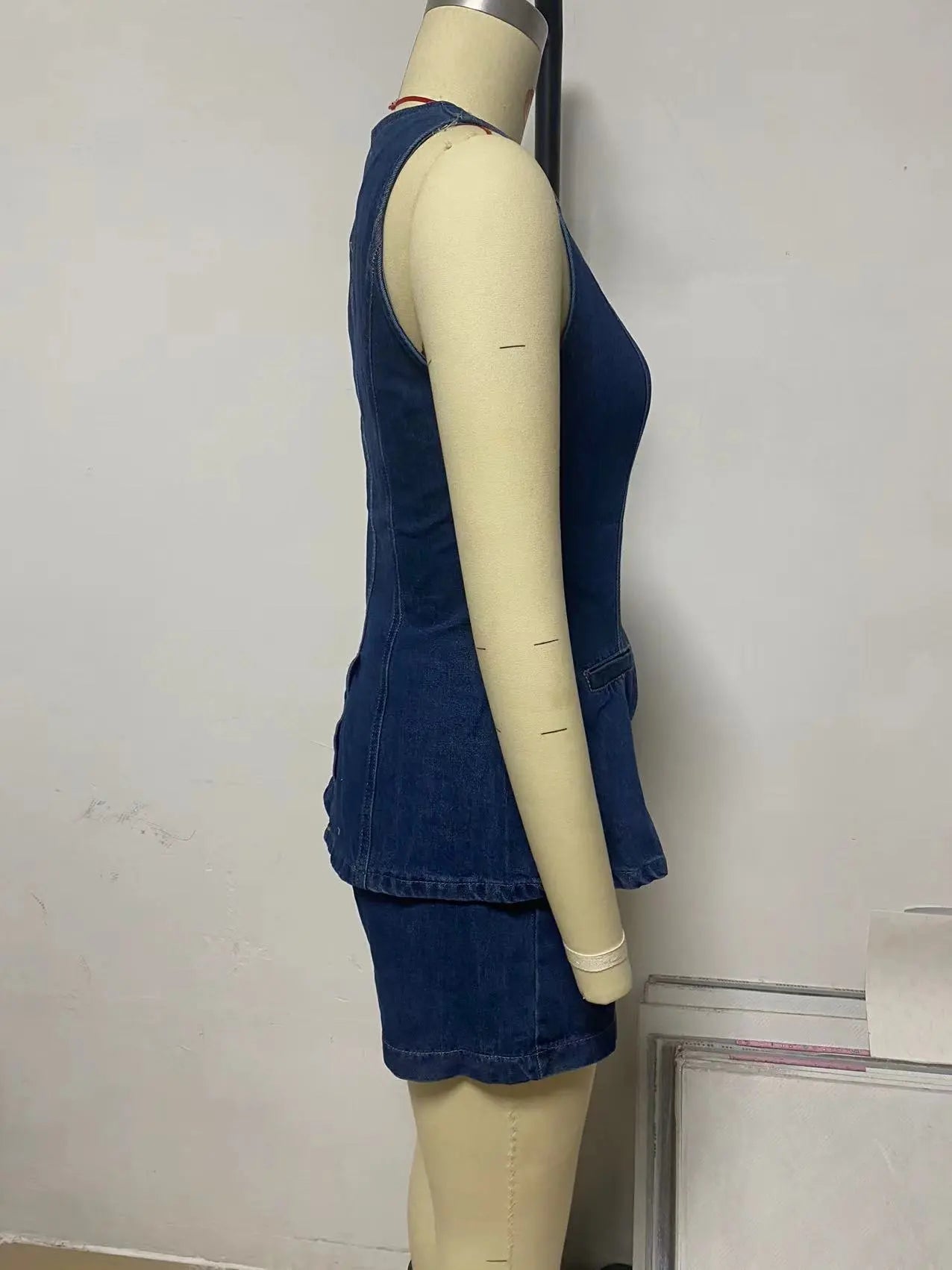 Denim Top And High Waist Shorts Set