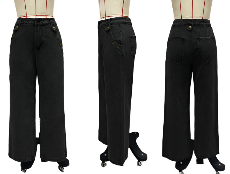 Women's Black wide-leg high waist jeans on a mannequin with a white background