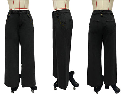 Women's Black wide-leg high waist jeans on a mannequin with a white background