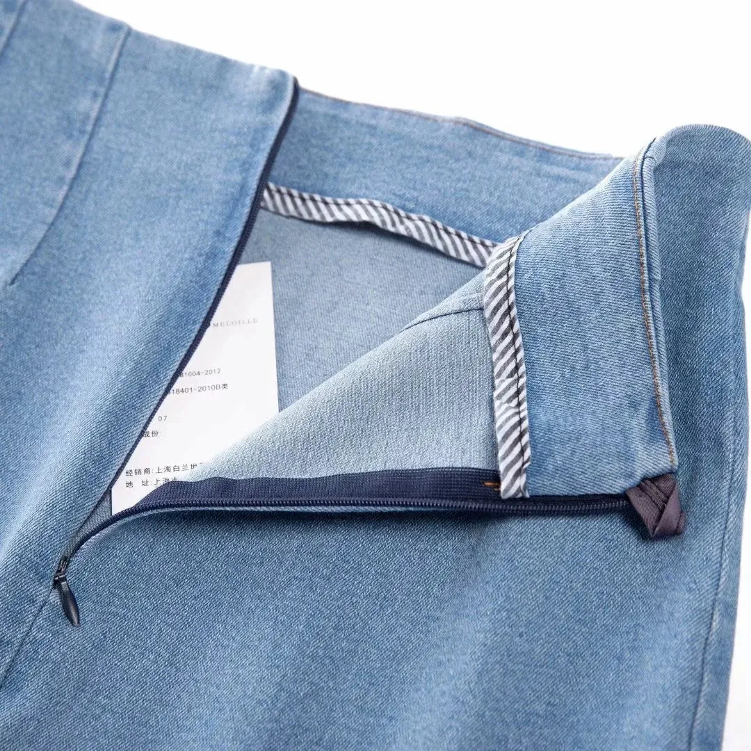 Double Slit Denim Mini Skirt