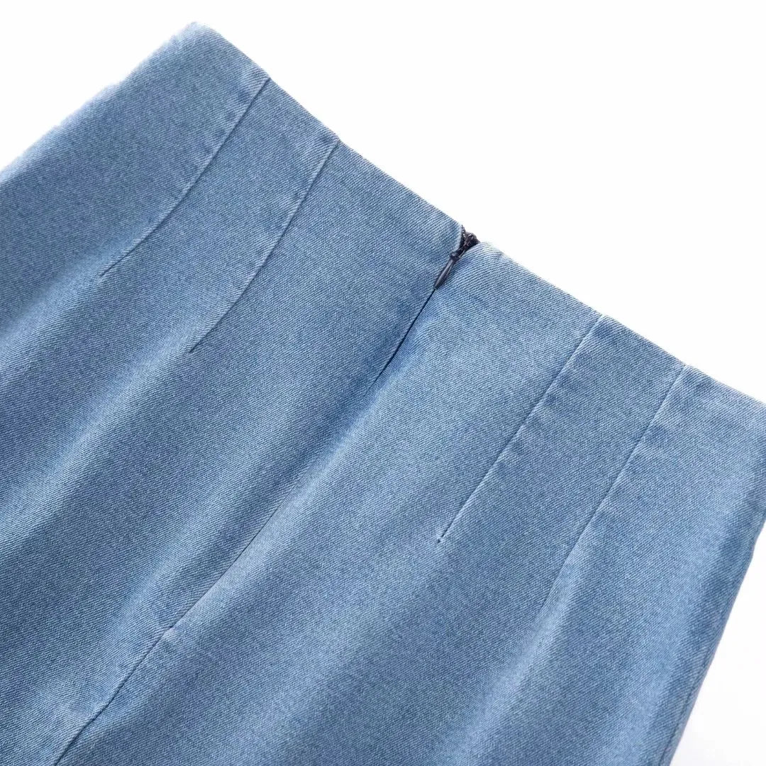 Double Slit Denim Mini Skirt