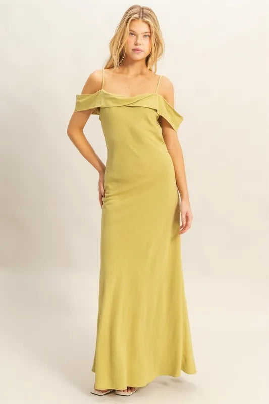 Model wearing HYFVE cami maxi dress with scoop neckline and flattering fit front view
