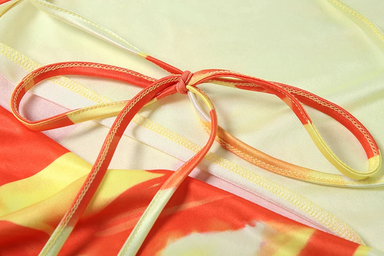 Close up of floral print boho summer maxi dress  back tie straps 