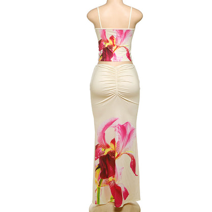 Flower Print Sleeveless Slip Skirt Set