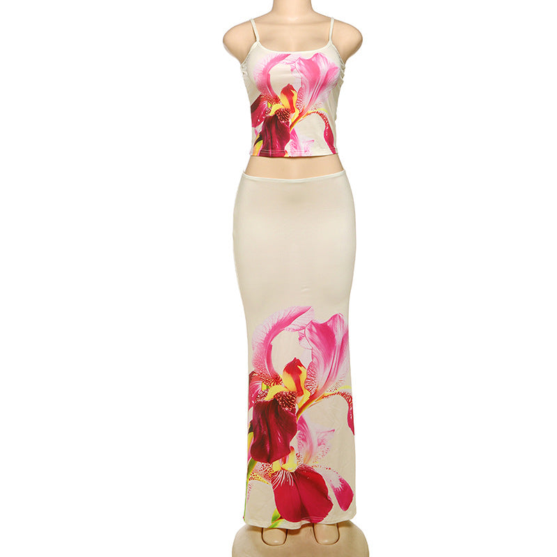 Flower Print Sleeveless Slip Skirt Set