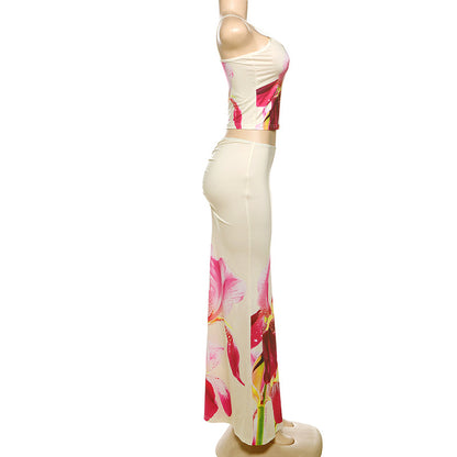 Flower Print Sleeveless Slip Skirt Set