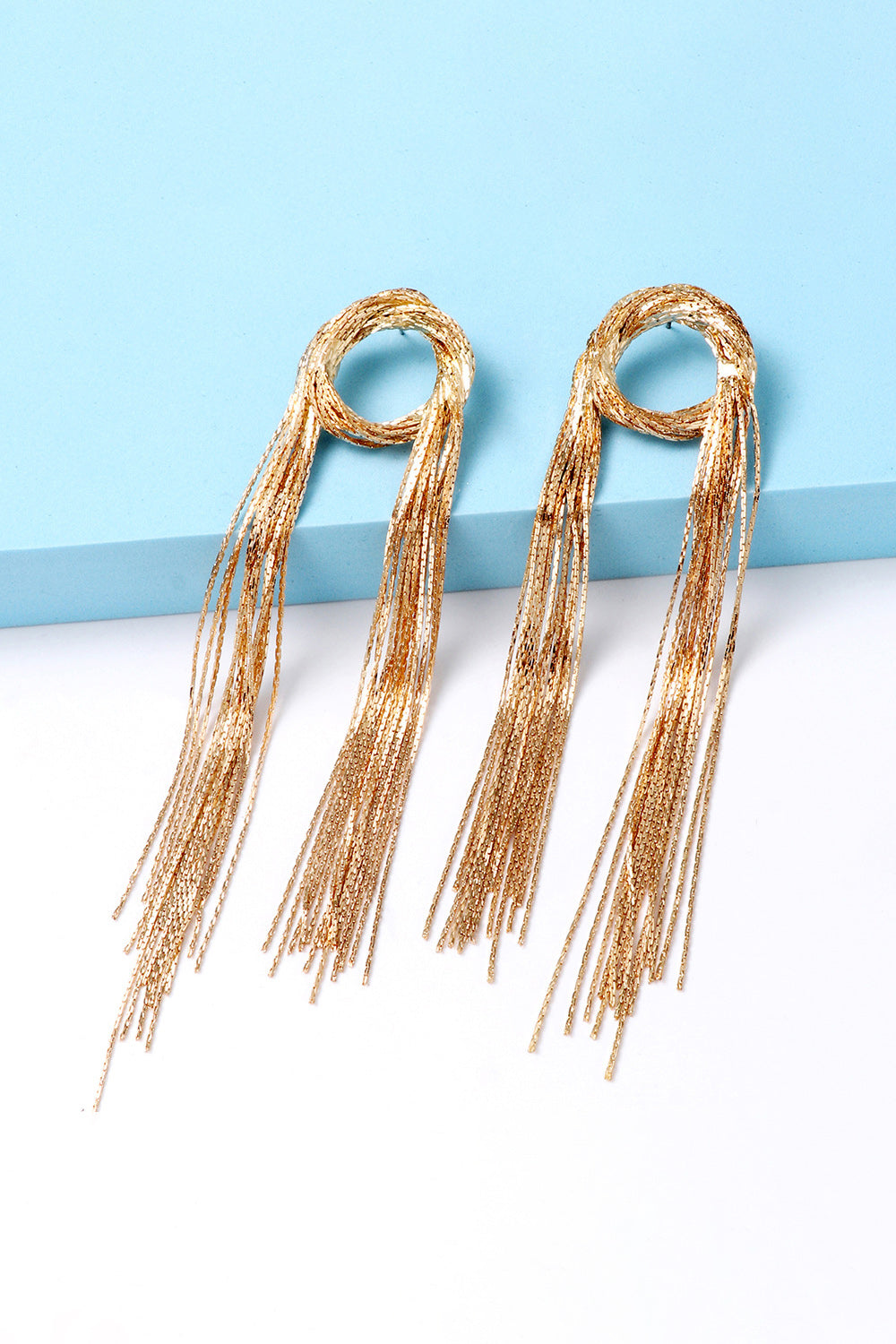 Boho chic round copper earrings with dangle fringe