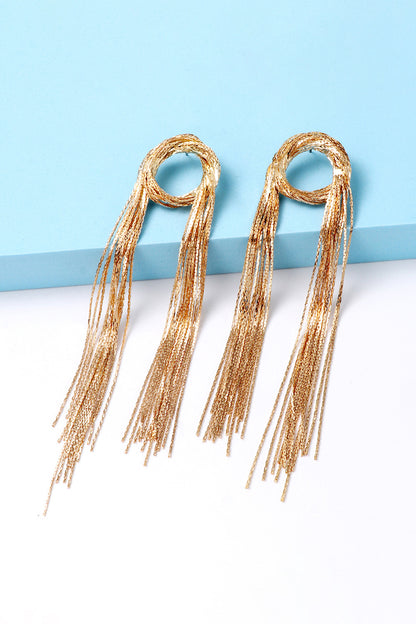 Boho chic round copper earrings with dangle fringe