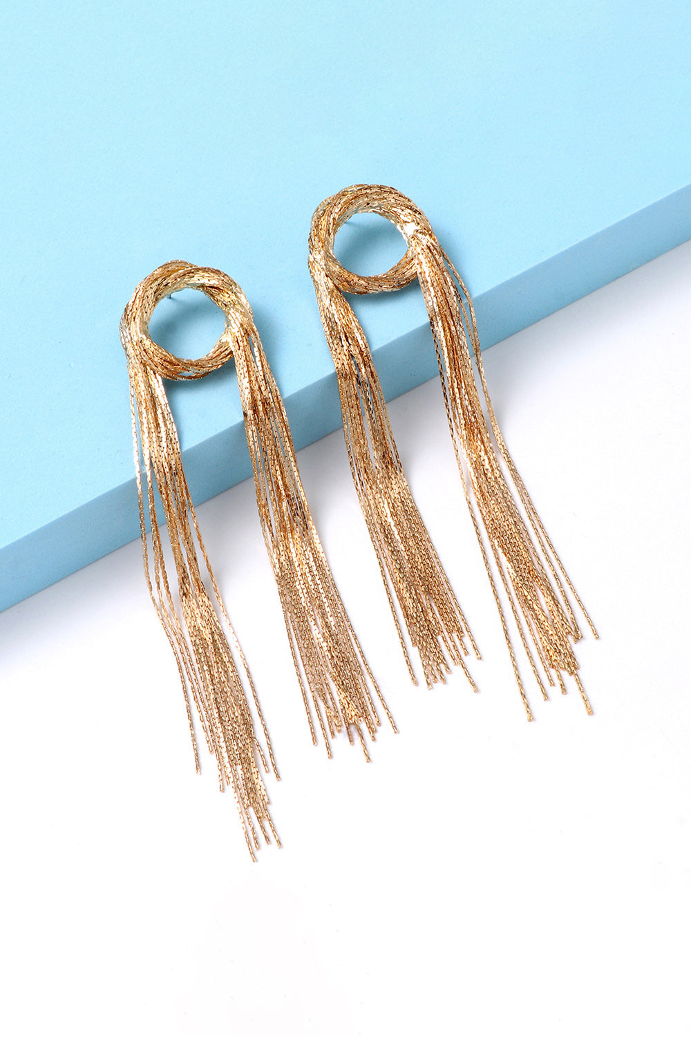 Boho chic round copper earrings with dangle fringe